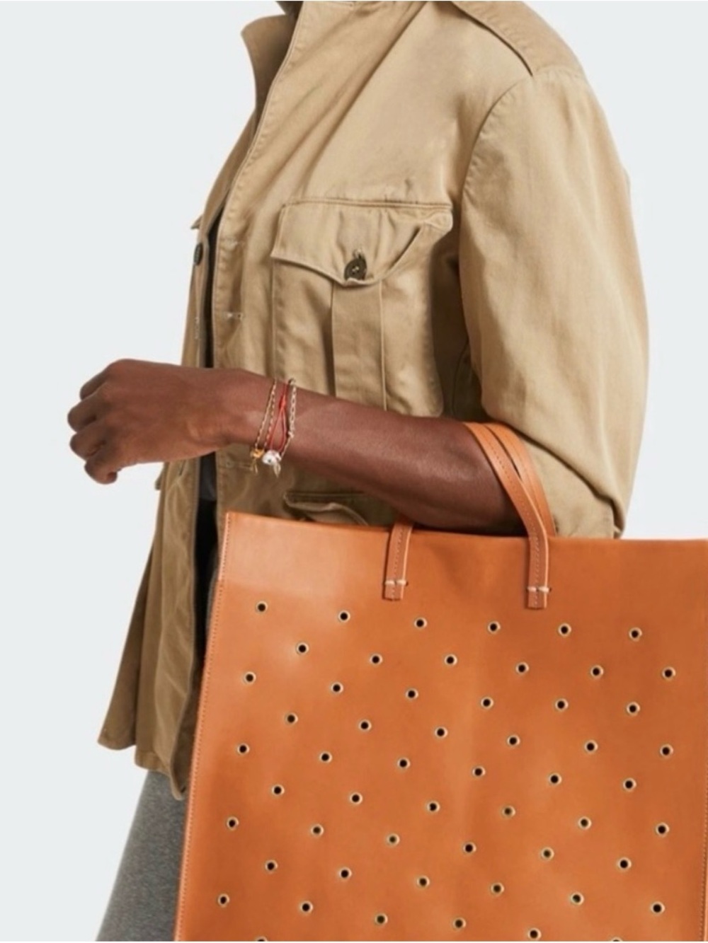 CLARE V. Simple Tote Cuoio with Grommets